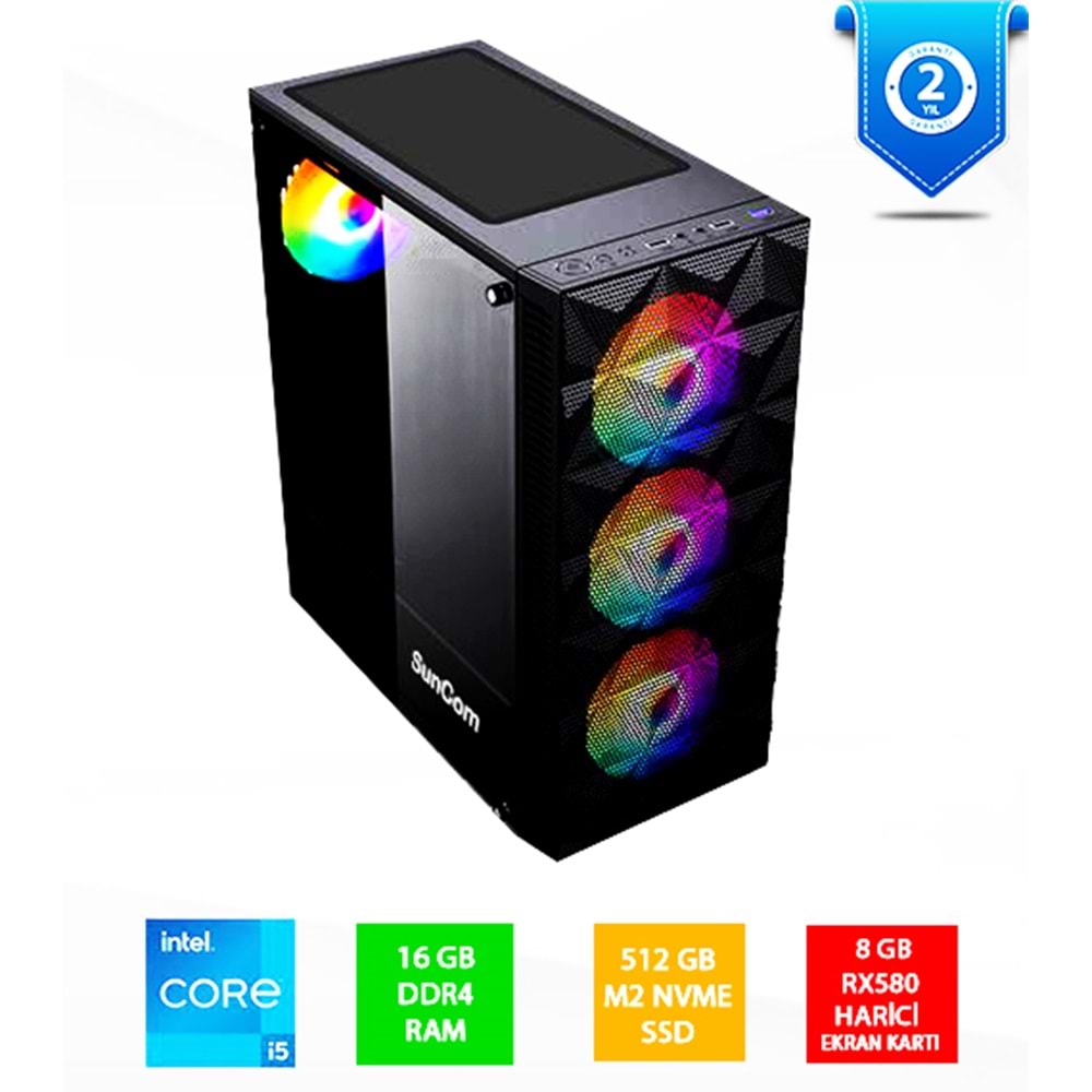 SUNCOM Gaming SG1-126 i5-12400F 16GB 512GB SSD 8gb RX580 DOS Masaüstü Oyun Bilgisayarı