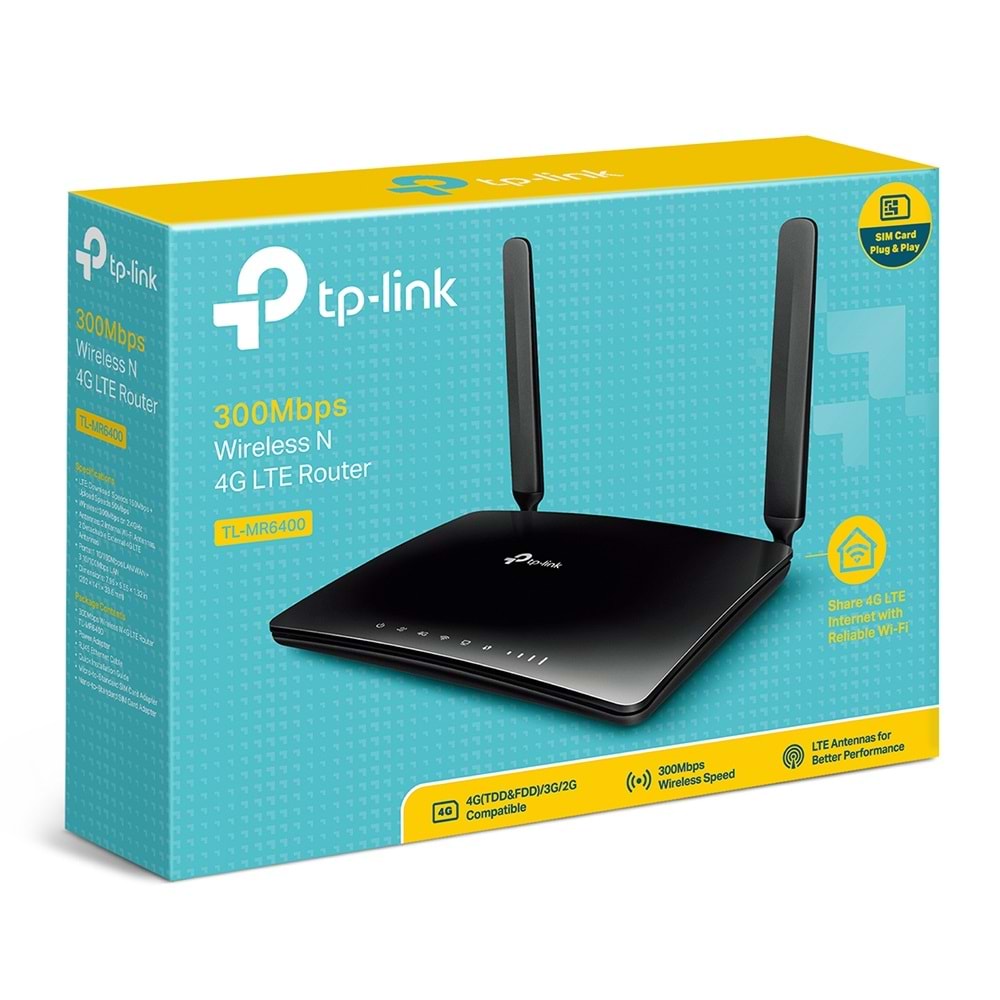 TP-LINK TL-MR6400 4 PORT 300MBPS 2.4GHZ 2x2dBI 4G LTE YÖNLENDİRİCİ