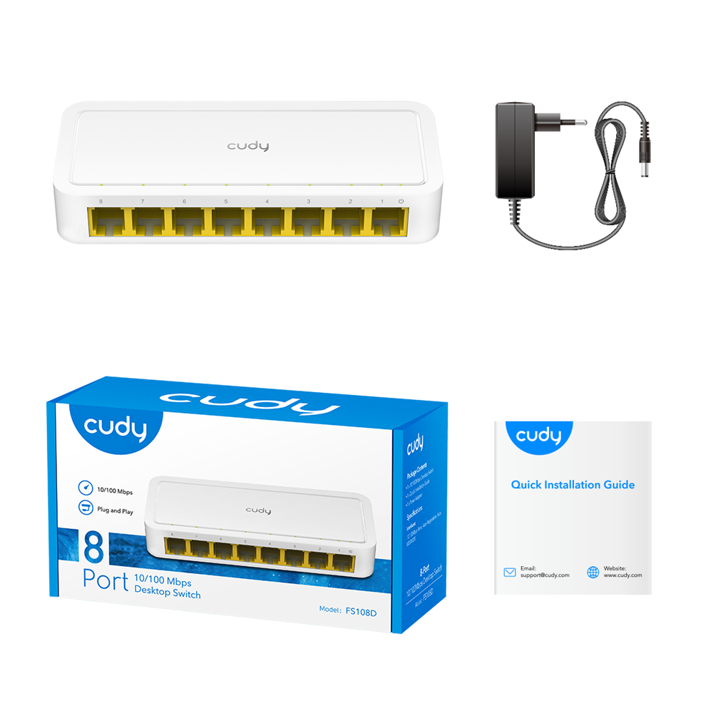 CUDY FS108D 8 port Mbit Desktop Yönetilemez Plastik Kasa Switch