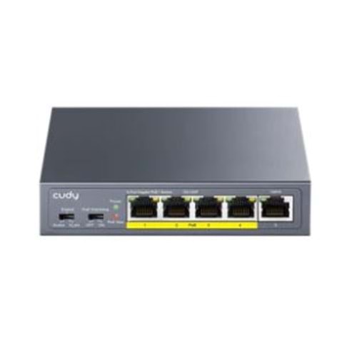 CUDY GS105P 5 port Gbit 4 Port PoE 36W 1xGbit Uplink Desktop Yönetilemez Metal Kasa Switch