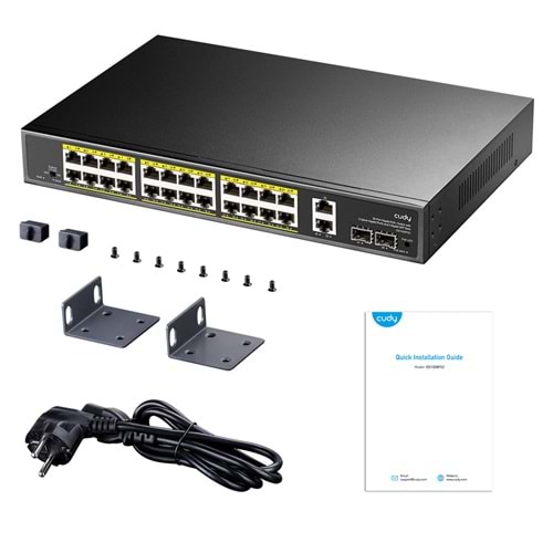 CUDY GS1026PS2 26 Port Gbit 24 Port PoE+ 300W 2xGbit+2xSFP Uplink Rackmount Yönetilemez Metal Kasa Switch