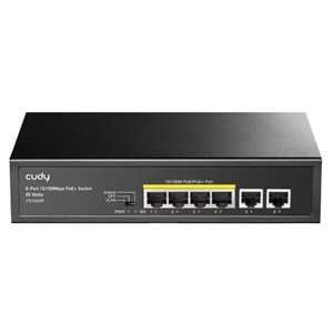 CUDY FS1006P 6 Port Mbit 4 Port PoE 60W 2xMbit Uplink Desktop Yönetilemez Metal Kasa Switch