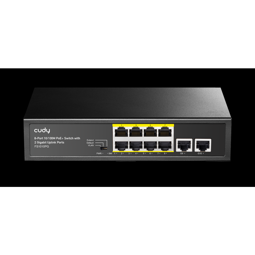 8 PORT CUDY FS1010PG 10/100Mbps 8 Port PoE+ 120W 2xGigabit Uplink Desktop Yönetilemez Metal Kasa Switch