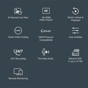 TP-LINK VIGI NVR1008H 8 KANAL 1 SATA H265+ ONVIF NVR KAYIT CİHAZI