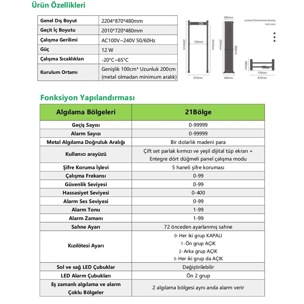 Kapı Üst Metal Arama Dedektör