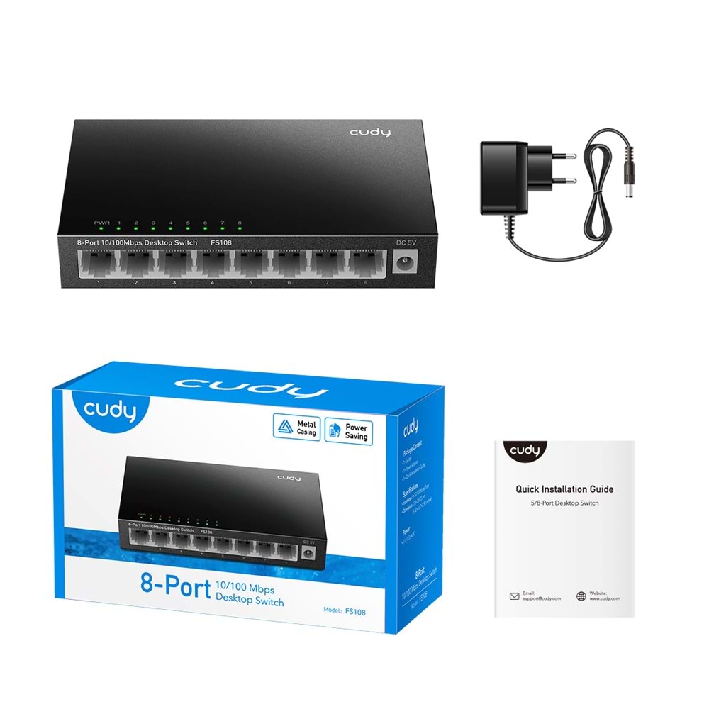 CUDY FS108 8 port Mbit Desktop Yönetilemez Metal Kasa Switch