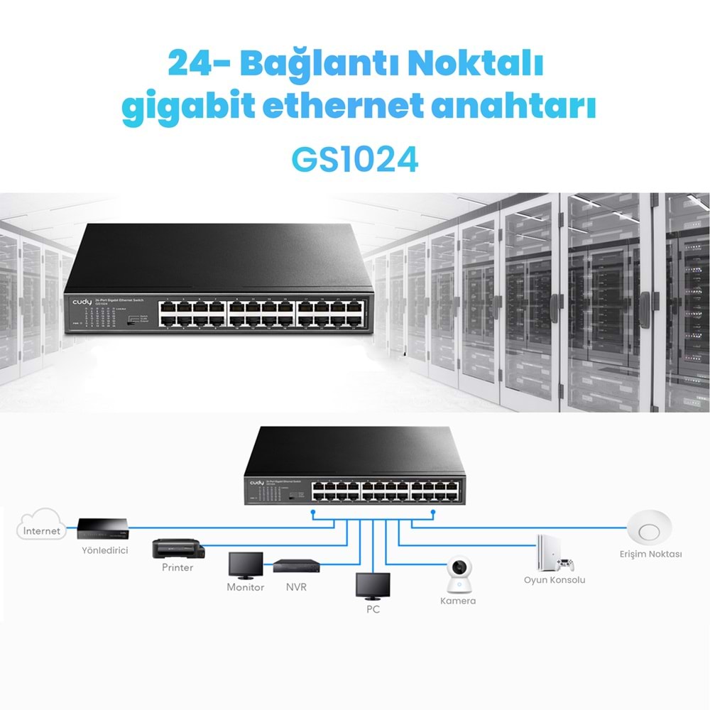 CUDY GS1024 24 Port Gbit Rackmount Yönetilemez Metal Kasa Switch