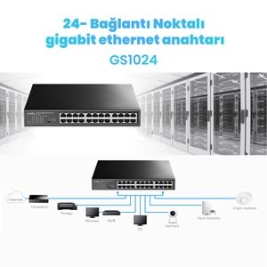 CUDY GS1024 24 Port Gbit Rackmount Yönetilemez Metal Kasa Switch
