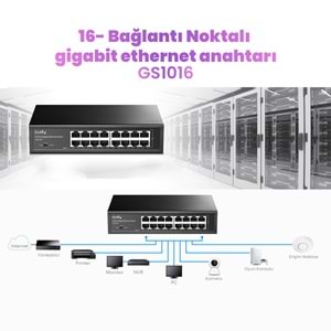 CUDY GS1016 16 Port Gbit Rackmount Yönetilemez Metal Kasa Switch
