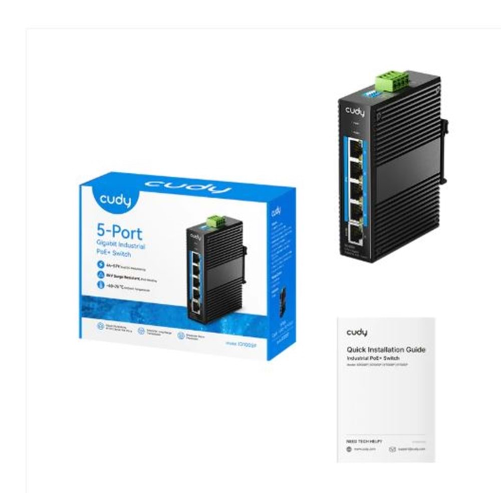 CUDY IG1005P 5 port Gbit 4 Port Poe+ 120W 1xGbit Uplink Endüstriyel Yönetilemez Switch