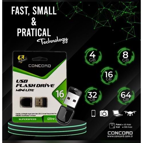 Concord C-UML16 16 GB Usb 2.0 Mini Lite Flash Bellek