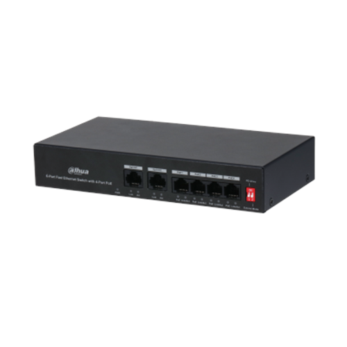 DAHUA DH-PFS3006-4ET-36 6 Port Mbit 4 Port PoE 36W 2xMbit Uplink Desktop Yönetilemez Switch
